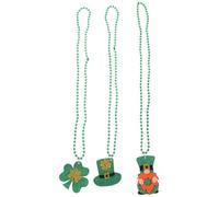 Parliky Collier de Perles Vertes Saint-patrick 3 Pièces Pendentifs Trèfle, Chapeau et Leprechaun, Taille Unique, Accessoires Fête Carnaval et Déguisement Homme Femme Garçon et Filles
