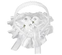 Parliky Coussin pour Alliances Romantique en Dentelle Satinée Mini Format avec Poignée Oreiller Porte-Bagues Cœur Décoration Mariage Intérieur et Extérieur Accessoire Cérémonie