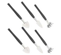 Parliky Ensemble de 6 Outils de Jardinage D’Intérieur en Acier Inoxydable - Mini-Pelle Truelle et Mini-Râteau Noirs - Kit Compact pour Plantes en Pot Succulentes et Repiquage pour