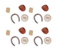 Parliky Ensemble de Décorations de Fête Roues et Petites Balles de Foin Western 16 Pièces Mini Chapeaux de Cowboy, Fers à Cheval en Plastique et Jute pour Fête Cowboy Rustique