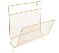 Parliky Étagère Murale en Fer Forgé Doré Support de Rangement Mural pour Livres et Dossiers Organisateur Suspendu pour Bureau et Salon Porte-Documents Décoratif Rangement Vertical