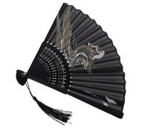 Parliky Éventail Pliant Traditionnel, Éventail à Main en Cadre de Bambou, Noir, Pliable et Compact, Tissu, Danse, Accessoire Photo, Style Classique Vintage Élégant