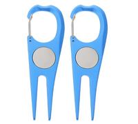 Parliky Fourche de Réparation de Divots de Golf en Métal 2 Pièces Bleu Outil de Réparation de Gazon de Golf Portable pour Green Extérieur Marqueur de Balle Inclus Compact et Résistant