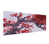 Parliky Grand Tapis de Souris Clavier Fleurs de Cerisier, Grosse Taille 300x800x3mm, Base en Caoutchouc Antidérapante, Bordure Cousue, Tapis de Bureau pour PC et Gaming, Motif Noir