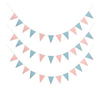 Parliky Guirlande de Fanions Triangulaires en Papier Léger Lot de 3 12 Fanions par Guirlande Couleurs Nacré Rose et Paillettes Bleu Clair Décoration Suspendue pour Shower Fête de