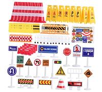Parliky Jeu Panneaux de Signalisation Routière Garçon Fille Modèles de Panneaux de Circulation Plastique Ensemble Éducatif Sécurité Routière Jouets de Simulation pour Partage et