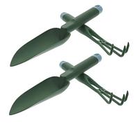 Parliky Kit Outils de Jardinage à Main 2 Sets avec Truelle et Râteau en Plastique Vert pour Fleurs en Pot et Légumes, Poignée Ergonomique Solide pour Plantation Facile