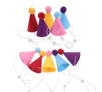 Parliky Lot de 10 Mini Chapeaux Coniques D’Anniversaire pour Animaux de Compagnie, en Non-tissé Ultra-léger, Multicolores avec Pompons, Taille Mini Ajustable, Accessoires pour