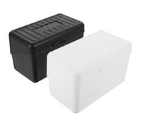 Parliky Lot de 2 Boîtes de Cartes de Visite en Plastique Rangement Vertical Compact Blanc et Noir Organisateur de Bureau Polyvalent pour Cartes d'Identité Présentoir Empilable pour Espace