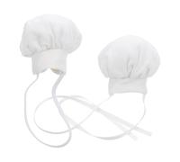 Parliky Lot de 2 Mini Toques de Chef Blanches pour Poupées 10-15 Cm, Chapeaux Décoratifs en Tissu Doux avec Fermeture Élastique et Ruban, Accessoires la Cuisine pour Habiller Poupées