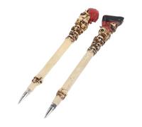 Parliky Lot de 2 Stylos à Écrire en Résine Beige Forme Crâne Pirate Créatifs pour Garçon et Filles et Étudiants, pour Écrire sur Cartes de Vœux et Marquer L’essentiel