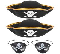 Parliky Lot De 4 Chapeaux De Pirate Masque Pour Yeux Costume De Pirate Pour Garçons Chapeaux De Fête Chapeau De Capitaine Pour Enfants Patchs