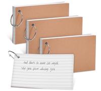 Parliky Lot de 4 Fiches Bristol Lignées Blanches 50 Pages Recto Verso avec Anneaux, Cartes Mémoire pour Garçon et Filles et Élèves, Format Portable pour Études et Prise de Notes Scolaires