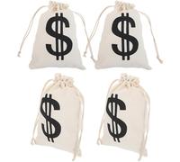 Parliky Lot de 4 Paquet Présents à Cordon en Coton 16x22 Cm Beige Symbole Pirate, Pochettes en Tissu pour Rangement, Porte-monnaie Organisateur et Pochettes à Bonbons pour Fête et Voyage