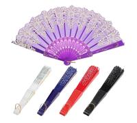 Parliky Lot de 5 Éventails Pliants Traditionnels Chinois Fleurs Dorées, Couleurs Variées, Accessoire de Danse Pliable pour Spectacles et Soirées Dansantes, Ventilateurs Portatifs Vintage