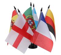 Parliky Lot de 6 Set de Mini Drapeaux de Table Football 2026 avec Supports Plastiques Noirs, Drapeaux de L'espagne, France, Angleterre, Argentine, Allemagne et Portugal - Décoration
