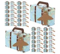 Parliky Lot de 60 Mini-boîtes Valises en Papier Kraft Vintage 8 X 5,5 X 3 Cm avec Étiquettes Clés et Avions, Coffrets Présents à Dragées pour Mariage, Emballage Original pour