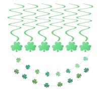 Parliky Lot de 8 Décorations Suspendues Trèfle Vert Pailleté en Plastique 1 Guirlande Horizontale 1 Guirlande Verticale et 6 Pendentifs Spirales pour Décoration Fête Saint-Patrick