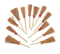 Parliky Mini Balai de Sorcière Halloween en Bois 12 Pièces, Accessoires Miniatures pour Maison de Poupée, Décoration Miniature Écologique pour Scènes et Photos