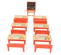 Parliky Mini Set 13 Pièces pour Maison de Poupée - Table et Chaises Jaunes Tableau Noir en Bois - Modèle Miniature de Salle de Classe pour Décoration et Jeu D’Garçon et Filles