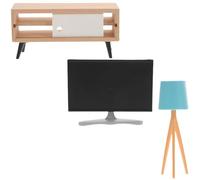 Parliky Mini Téléviseur Modèle Meuble TV Blanc et Lampe Bleue 3 Pièces Accessoires de Maison de Poupée Décoration Miniature pour Salon et Chambre Meubles Miniatures Réalistes