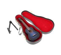 Parliky Miniature Guitare Bois Décorative avec Étui et Support Modèle Ornement Musical Classique Bleu pour Salon Léger et Accessoire Décoratif Compact