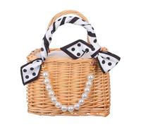Parliky Panier Rotin Tissé avec Poignée Perles Petit Panier Décoratif pour Demoiselle Honneur Modèle Artisanal Léger pour Mariage et Vacances été Plage