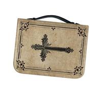 Parliky Paquet à Livres Bibliques en Pu Kaki avec Croix, Rangement Sécurisé et Portable, Forme Rectangulaire, Style Vintage, pour Collections Privées et Services Religieux