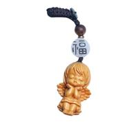 Parliky Porte-clés Voiture Ange Bois Sculpté avec Ailes Décoration Suspendue Religieuse pour Miroir et Intérieur Ornement Miniature Charmant