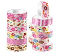 Parliky Ruban Adhésif Washi Décoratif à Motifs Donuts 12 Rouleaux Autocollants pour Scrapbooking Soi-Même Fournitures de Loisirs Créatifs Masking Tape Multifonction pour Journal