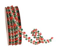 Parliky Ruban D’emballage Présent Rouge à Pompons Verts et Rouges, Rouleau de 10 Yards en Satin Délicat pour Loisirs Créatifs, Décoration Festive et Création de Nœuds Noël