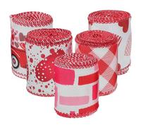 Parliky Rubans de Saint-Valentin pour Emballage Présent Lot de 5 Rouleaux en Satin à Bords Cousus Motifs Cœurs Couleurs Vives Largeur Variée Décoration Fête et DIY