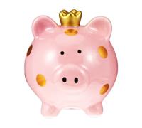 Parliky Tirelire Céramique Forme de Cochon Couronné Rose Décoration de Bureau Adorable pour Garçon Fille Pot Dépargne Sûr