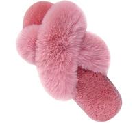 Parlovable Pantoufles moelleuses pour femme - Avec bande croisée - Mousse à mémoire de forme - Semelle en caoutchouc antidérapante - Bout ouvert - Polaire pelucheuse - Cadeau confortable pour femme