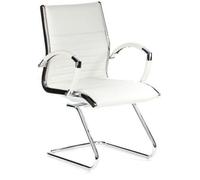 HJH Office Chaise visiteur Parma V – Cuir blanc, piétement luge chromé, accoudoirs