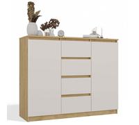 PARME - Commode 120 cm - armoire 2 portes 4 tiroirs, Artisan et beige, pour salon ou chambre