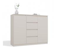 PARME - Commode 120 cm - armoire 2 portes 4 tiroirs, Beige, pour salon ou chambre