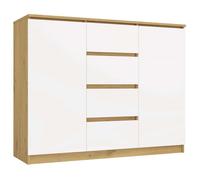 PARME - Commode style moderne chambre/salon/bureau - 120x40x97 - 2 portes+ 4 tiroirs - Artisan et Blanc