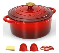Parmedu Cocotte En Fonte Avec Couvercle : Petit Cocotte En Fonte Émaillée De 2.5 L, Batterie De Cuisine Robuste Pour Toutes Les Tables De Cuisson, Braisage, Ragoûts, Rôtis, Cuisson Du Pain, Rouge