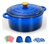 Parmedu Cocotte en fonte émaillée, 5,5 l, avec couvercle, double poignée, batterie de cuisine robuste pour braiser, ragoûter, rôtir, pain, bleu cobalt