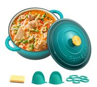 Parmedu Cocotte en fonte émaillée de 5,2 l avec couvercle, double poignée, ustensile de cuisine robuste pour braiser, ragoûts, rôtir, cuire du pain, vert bouteille