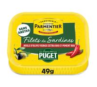 PARMENTIER Filets de Sardines Huile d'Olive Vierge Extra de Piments Bio 70g