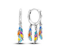 Parmuz Boucles d'oreilles créoles pendantes en argent sterling 925 pour femmes, style bohème vintage, plumes, violet, amour, simple, petite, ensemble de bijoux, cadeau