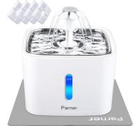 Parner Fontaine à Eau pour Chat avec Fenêtre De Niveau d'eau, Bol à Eau avec 4 Filtres Hygiéniques Et 1 Tapis en Silicone, Mangeoirs Et Abreuvoirs Animaux Domestiques avec Lumière LED (Blanc)