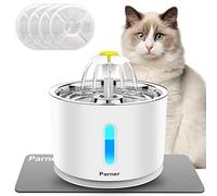 Parner Fontaine à Eau pour Chat, Fontaine Chat 2.4L, Distributeur Eau pour Chat Chien avec 4 Filtre à Charbon Actif, 1Tapis de Silicone, Fontaine Silencieuse avec Plateau en Acier Inoxydable, Veilleus