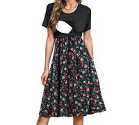 PARNIXS Robe d'allaitement d'été à manches courtes en patchwork avec poches pour femme, Motif 01, Taille L