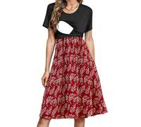 PARNIXS Robe d'allaitement d'été à manches courtes en patchwork avec poches pour femme, Motif 03, Taille M
