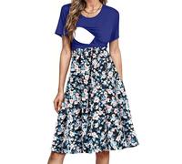 PARNIXS Robe d'allaitement d'été à manches courtes en patchwork avec poches pour femme, Motif 04, Taille M
