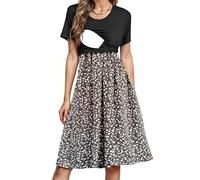 PARNIXS Robe d'allaitement d'été à manches courtes en patchwork avec poches pour femme, Motif 05, Taille S