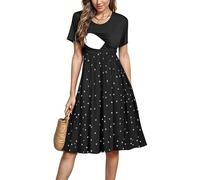 PARNIXS Robe d'allaitement d'été à manches courtes en patchwork avec poches pour femme, Motif 14, Taille L